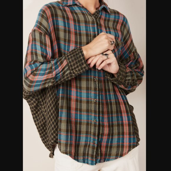 Free People Medium Multicolor Plaid Button Down Shirt - Picture 3 of 7
